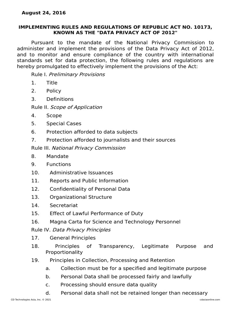 IRR Data Privacy Act | PDF | Information Privacy | Regulatory Compliance