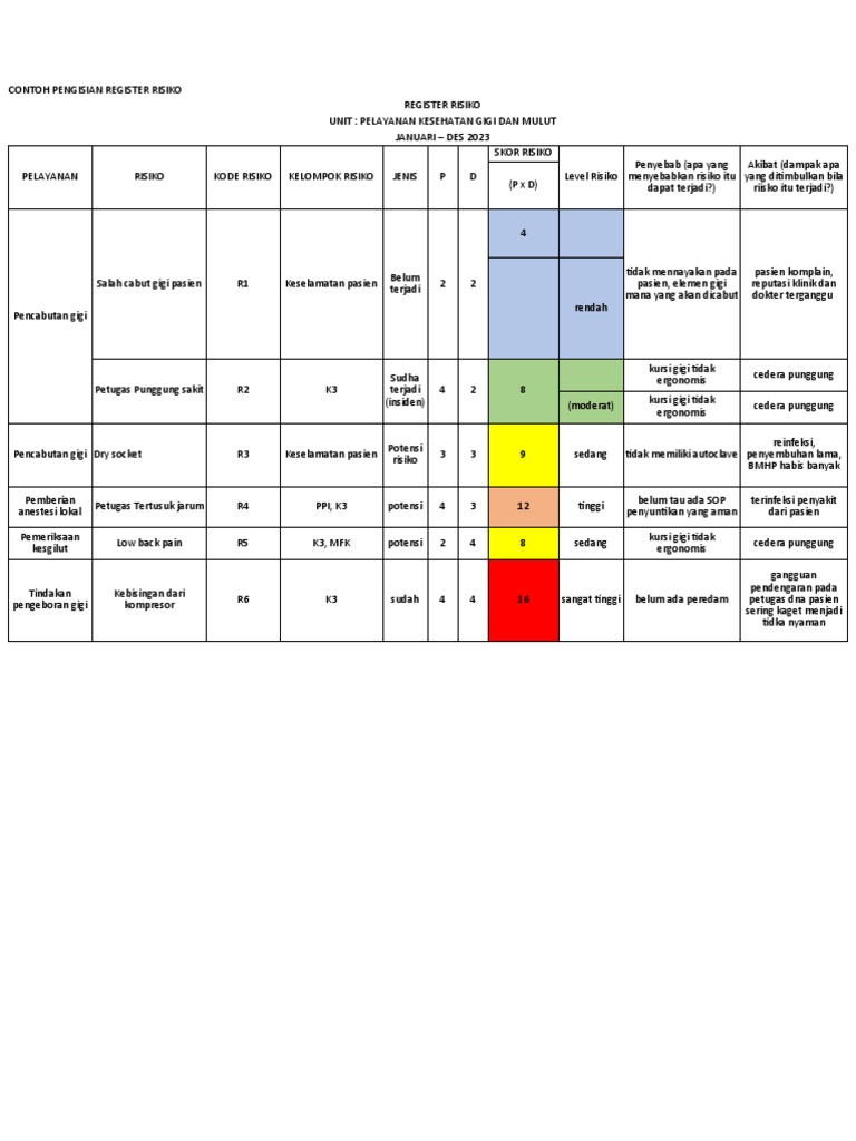 Format Register Risiko Pelayanan Kesehatan | PDF