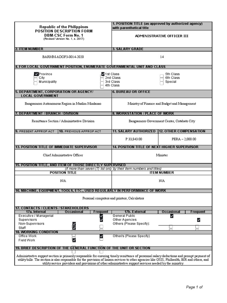 Administrative Officer III Position Description | PDF | Business