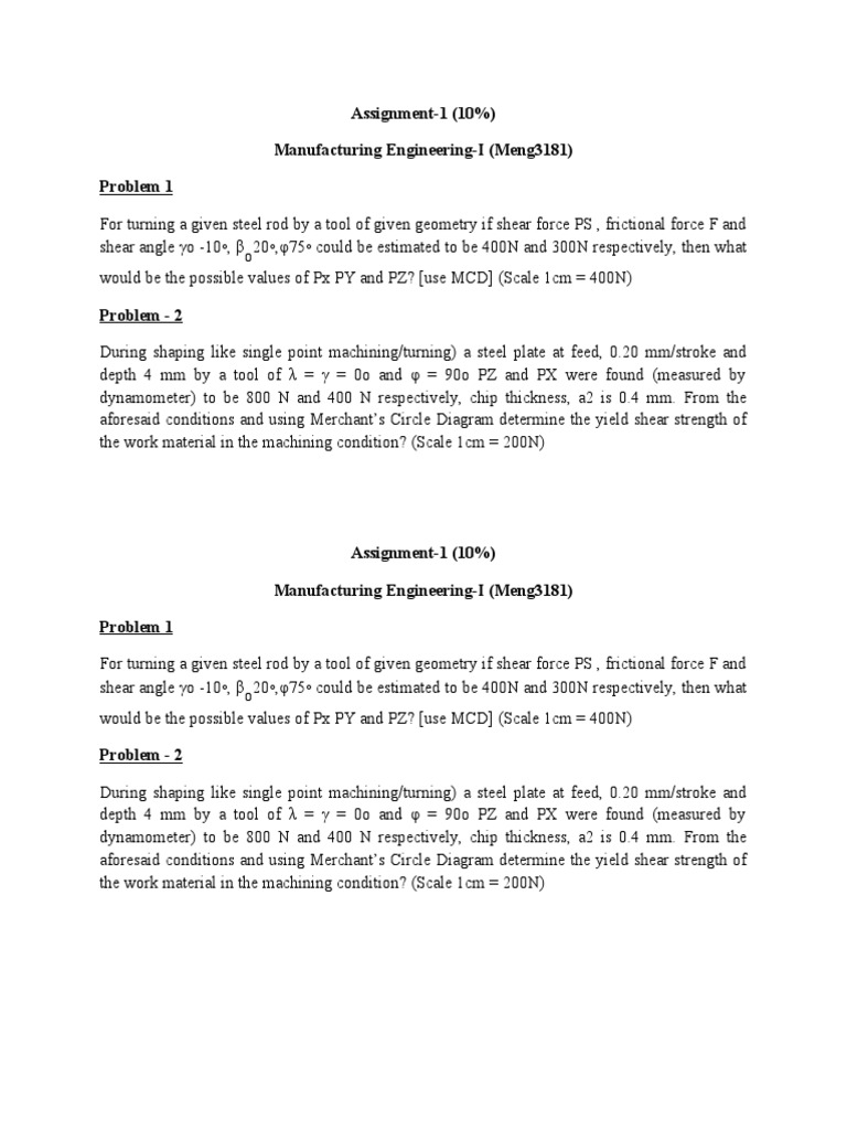Manufacturing Engineering Assignment 1 | PDF