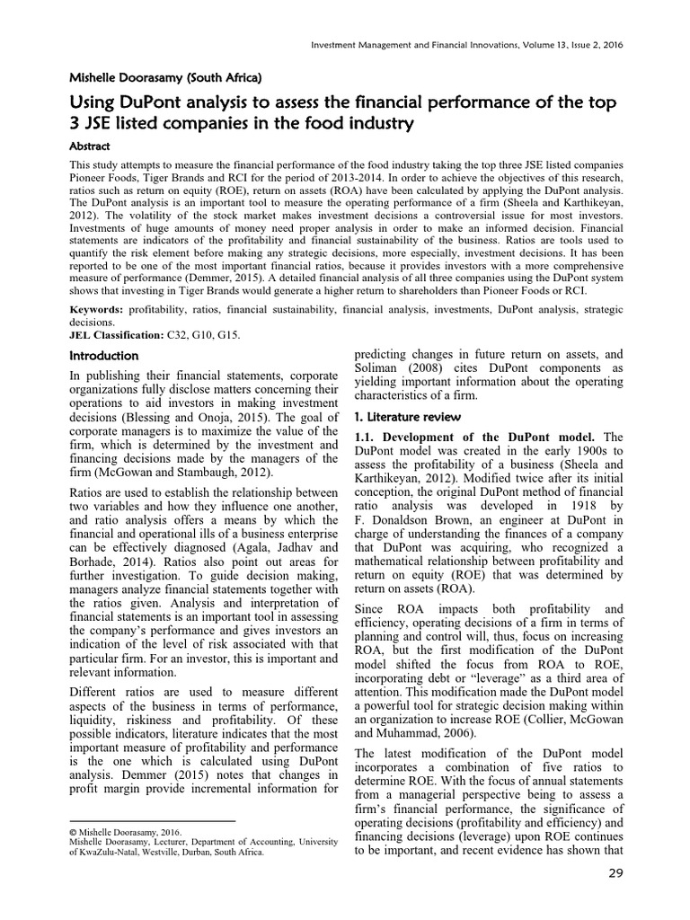 DuPont Analysis of JSE Food Companies | PDF | Investing | Leverage ...