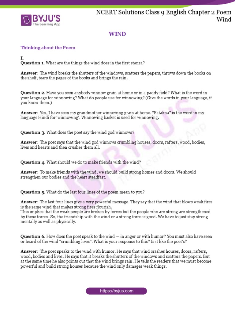 Ncert Solutions Class 9 English Chapter 2 Poem Pdf