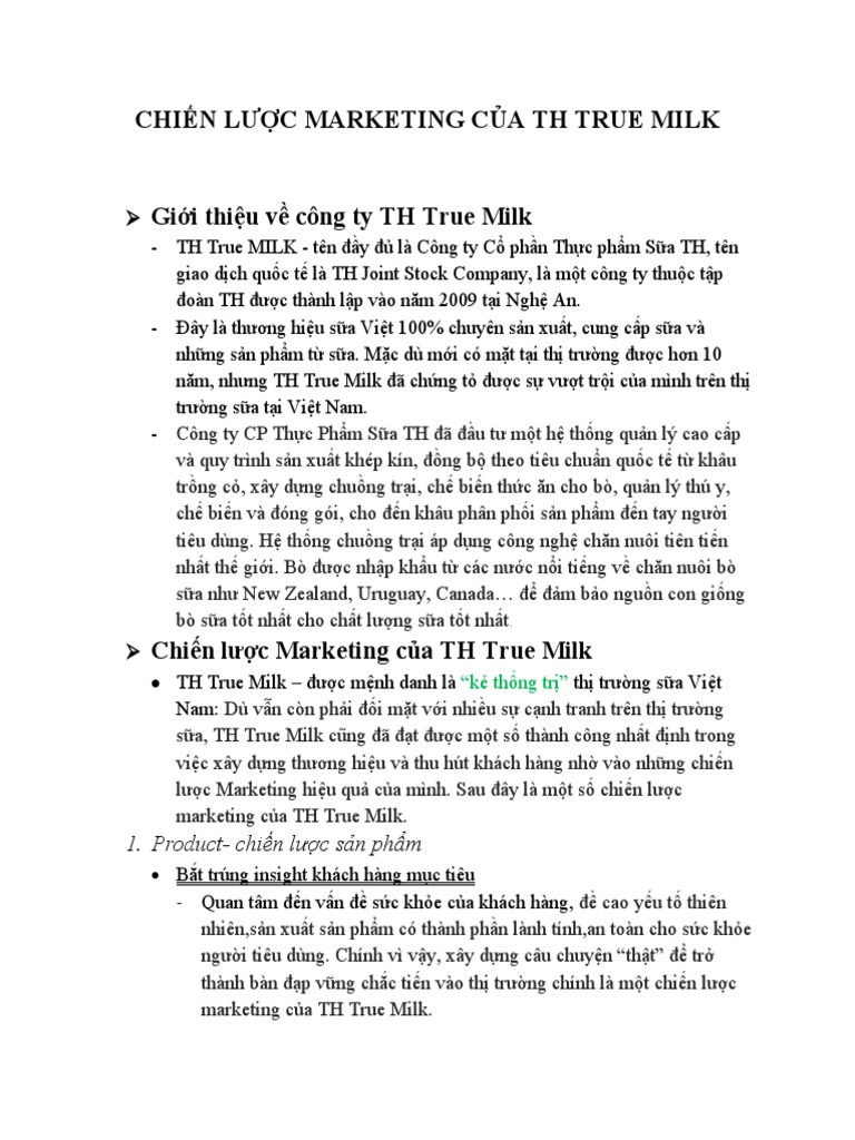 CHIẾN LƯỢC MARKETING CỦA TH TRUE MILK | PDF