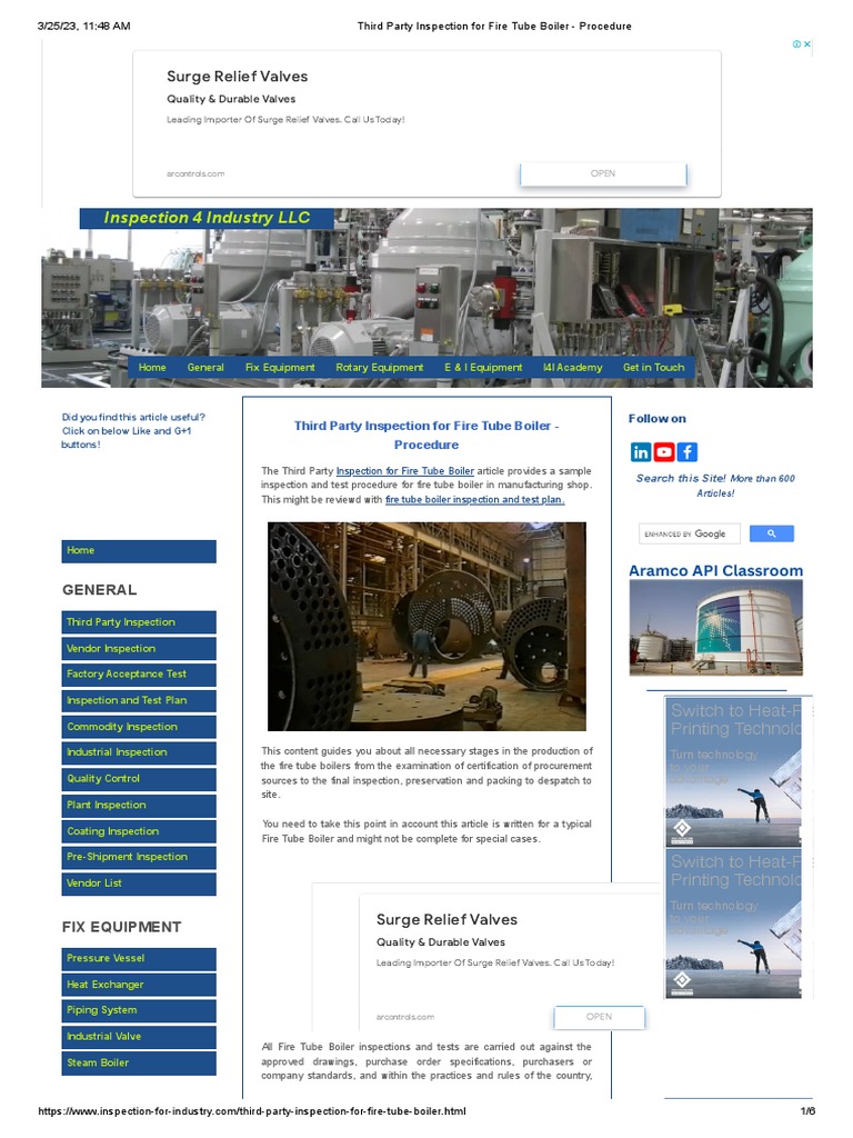Third Party Inspection For Fire Tube Boiler - Procedure PDF | PDF ...