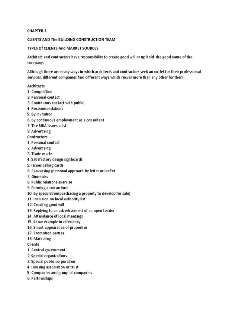 Clients and The Building Construction Team Types of Clients and Market ...