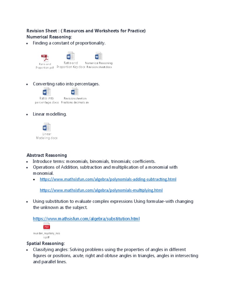 Math Revision Sheet Grade 7 | PDF