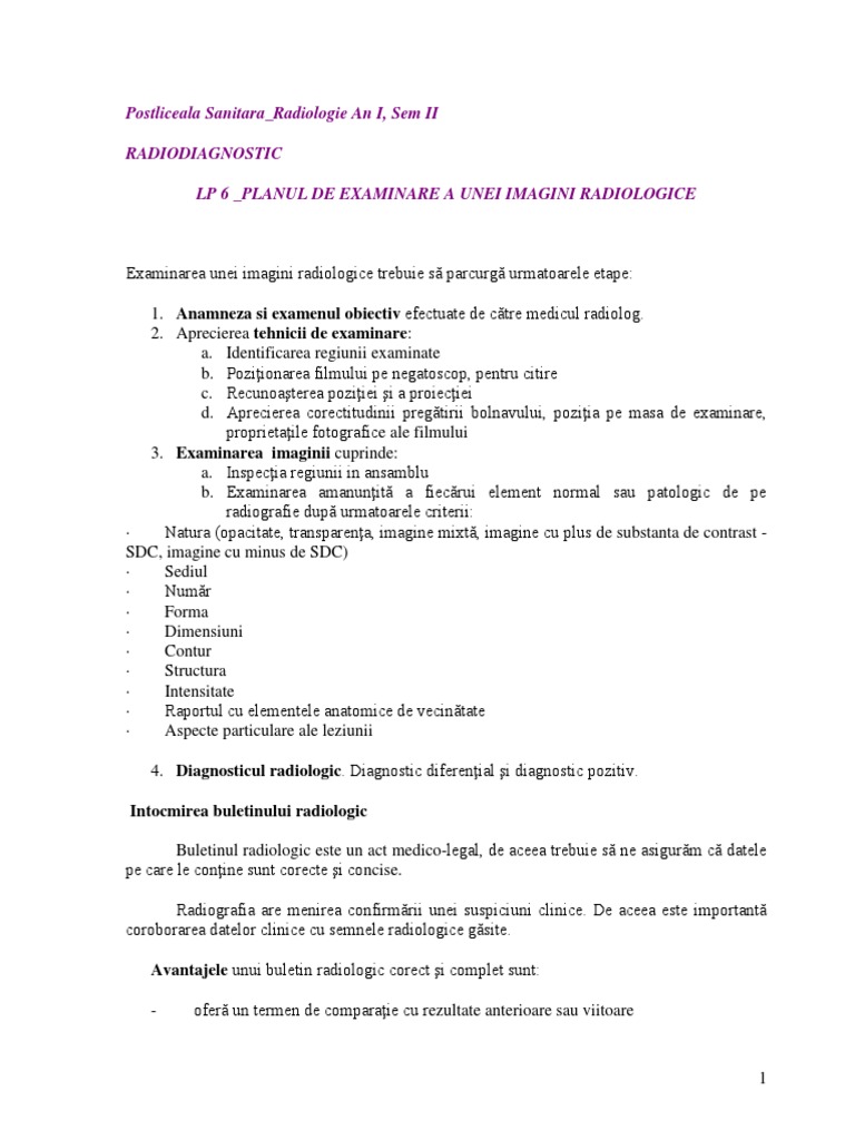 LP 6 - Planul de Examinare A Unei Imagini Radiologice | PDF