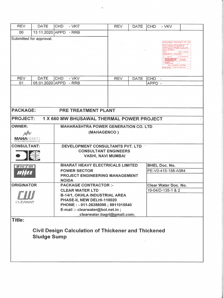 PEV0415158A084 Civil Design for Thickener & thickened Sludge Sump