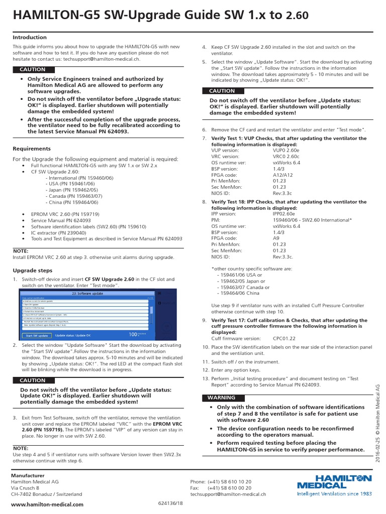 HAMILTON G5 Upgrade Installation Guide SW1.x 2.60 en 624136.18 | PDF ...
