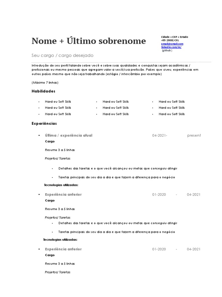 Nome + Último Sobrenome - Curriculum | PDF