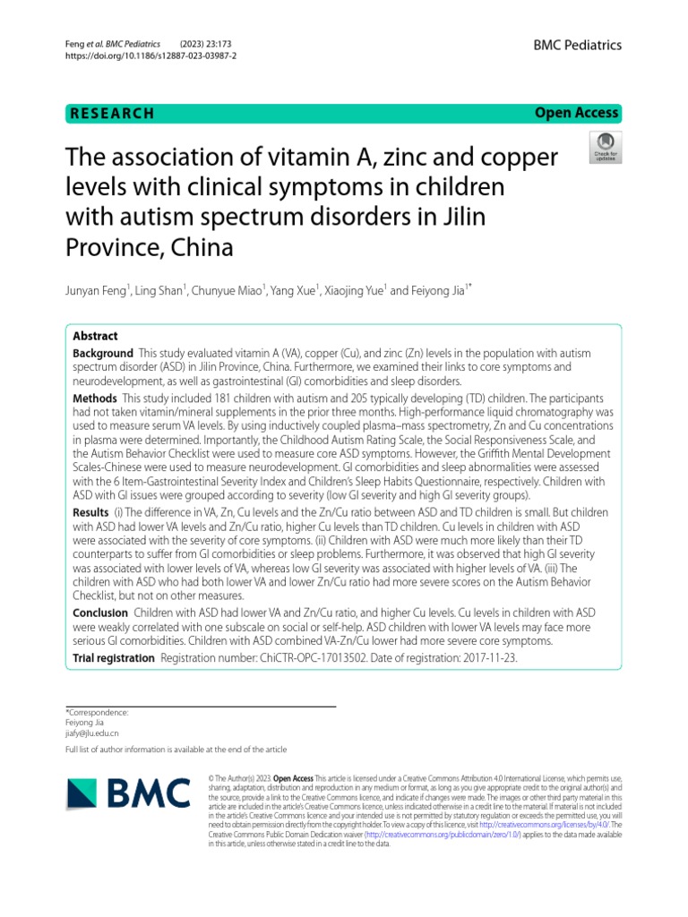 The Association of Vitamin A, Zinc and Copper Levels With Clinical