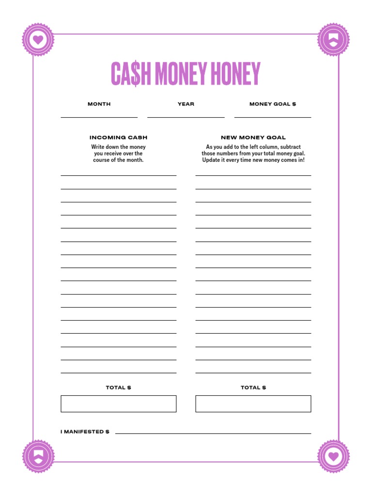 Monthly money goals tracker | PDF