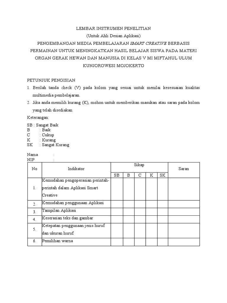 Lembar Instrumen Penelitian R&D Pembelajaran | PDF | Seni | Komputer