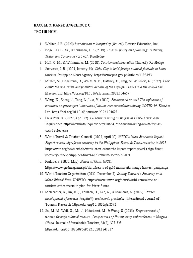 Assignment 1 - Reference Writing | PDF | Tourism