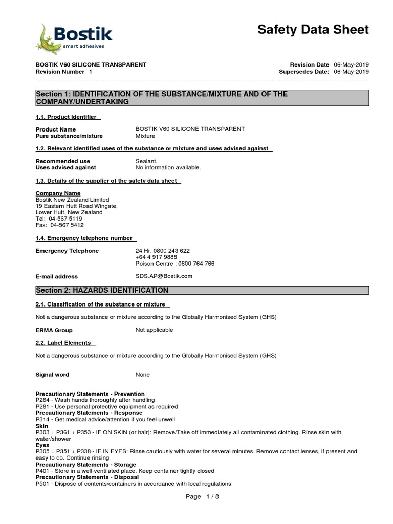 Silicone Transparent Sds v1 PDF Personal Protective Equipment