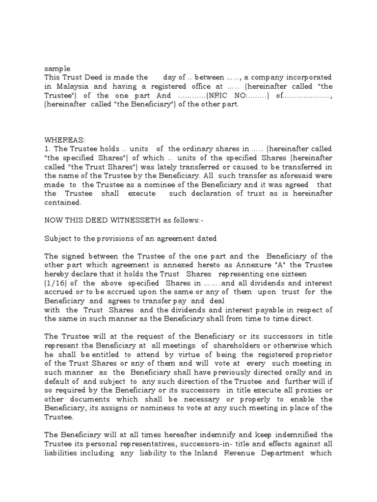 declaration-of-trust-for-shares-held-by-a-nominee-on-behalf-of-a