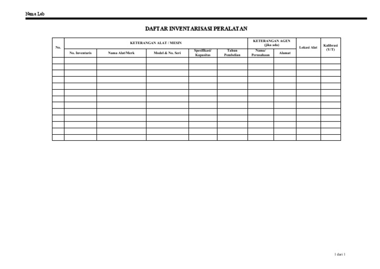 Form Daftar Inventarisasi Peralatan | PDF