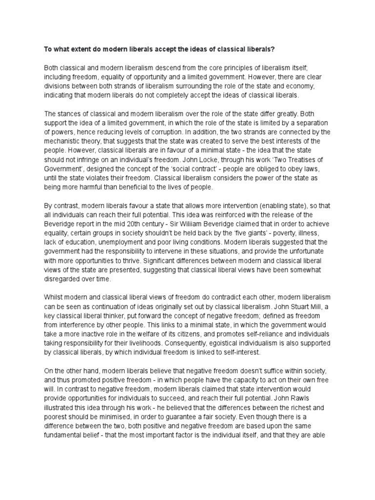 To What Extent Do Modern Liberals Accept The Ideas Of Classical