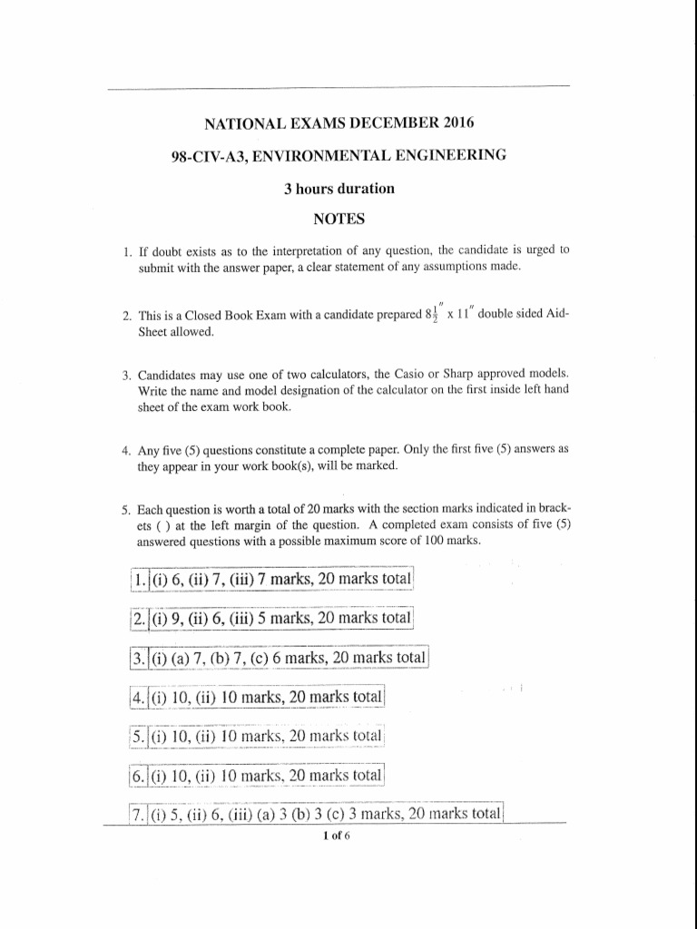 Environmental Engineering Exam December 2016 | PDF | Sewage Treatment ...