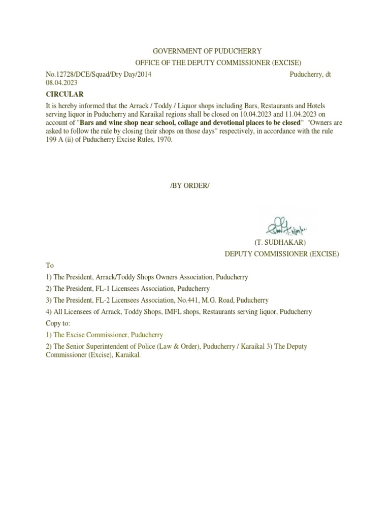 Pondicherry Bar Timings Today Morning