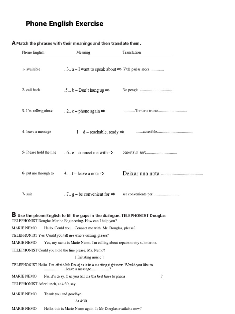 Phone English Exercises for Communication | PDF