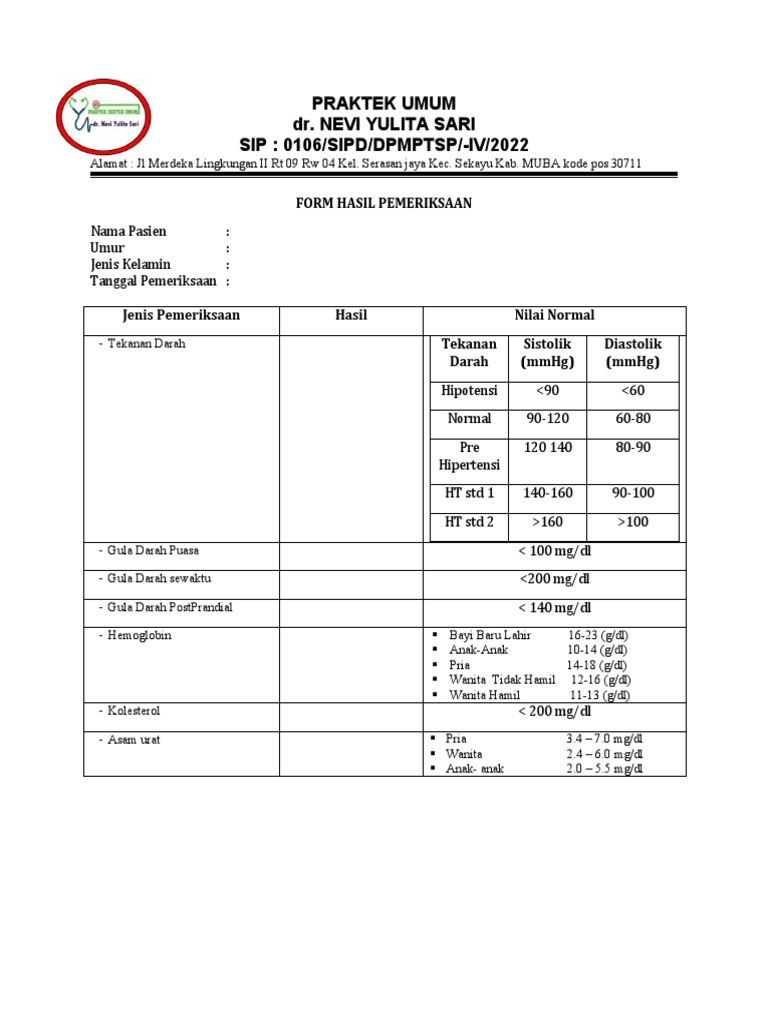 Form Hasil Pemeriksaann | PDF