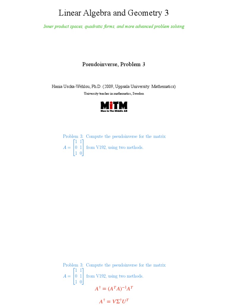196+slides Pseudoinverse+Problem+3 | PDF | Teaching Methods & Materials