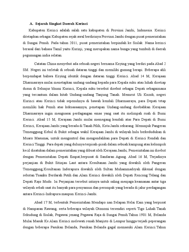 Sejarah Singkat Daerah Kerinci | PDF