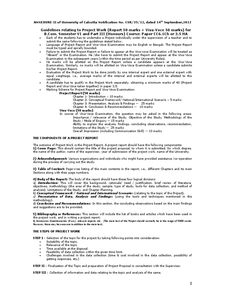 Project Work Guidelines for B.Com. Students | PDF | Thesis | Methodology
