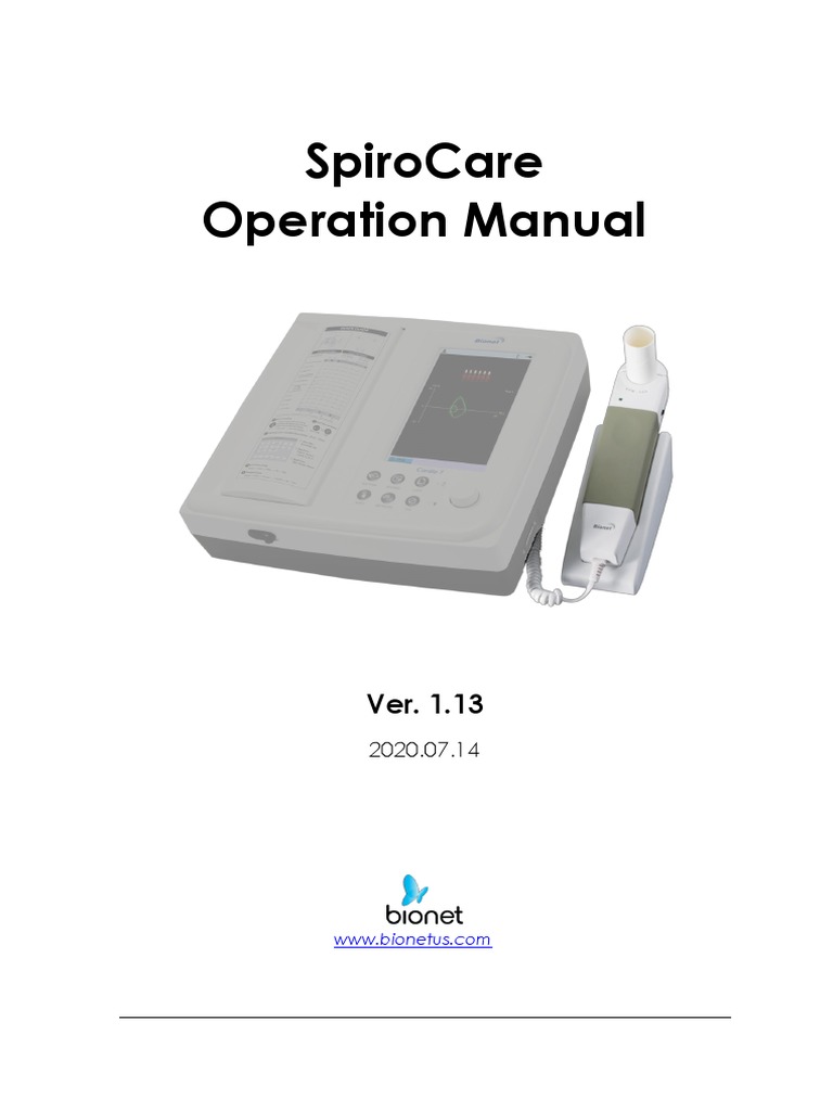 SpiroCare Pulmonary Function Testing Spirometer Manual PDF Lithium