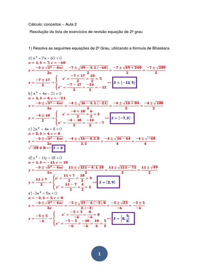 Resolucao Da Lista Equacoes Completas de 2 Grau | PDF