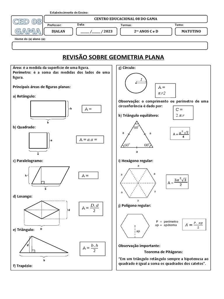 Revisão de Geometria Plana e Exercícios | PDF | Área | Triângulo