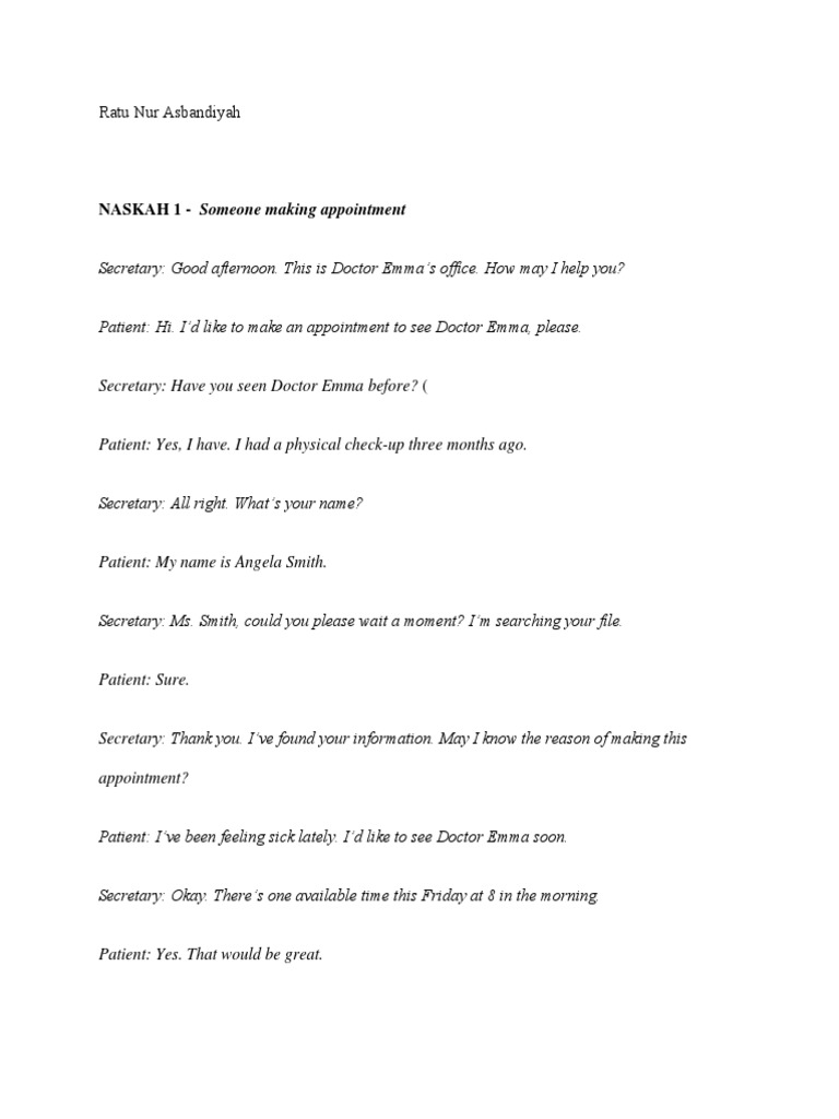 Appointment and Call Handling Scenarios | PDF | Language Arts & Discipline