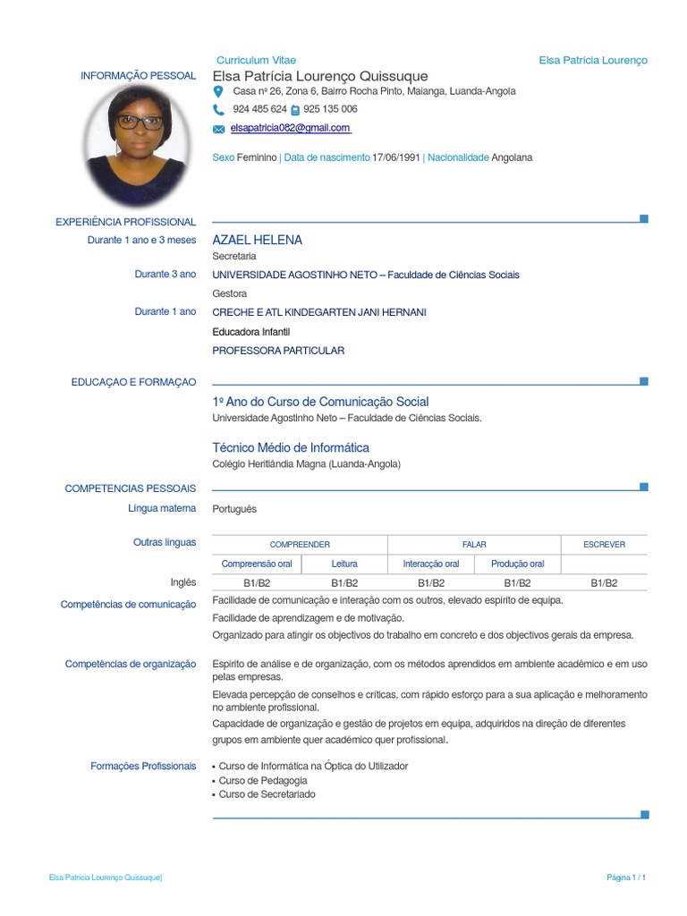 CV - Elsa | PDF | Comunicação | Cognição