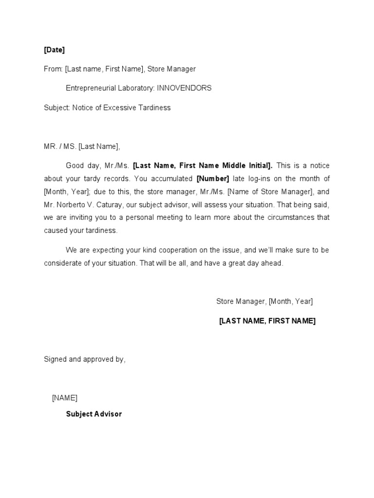 Notice For Tardiness PDF