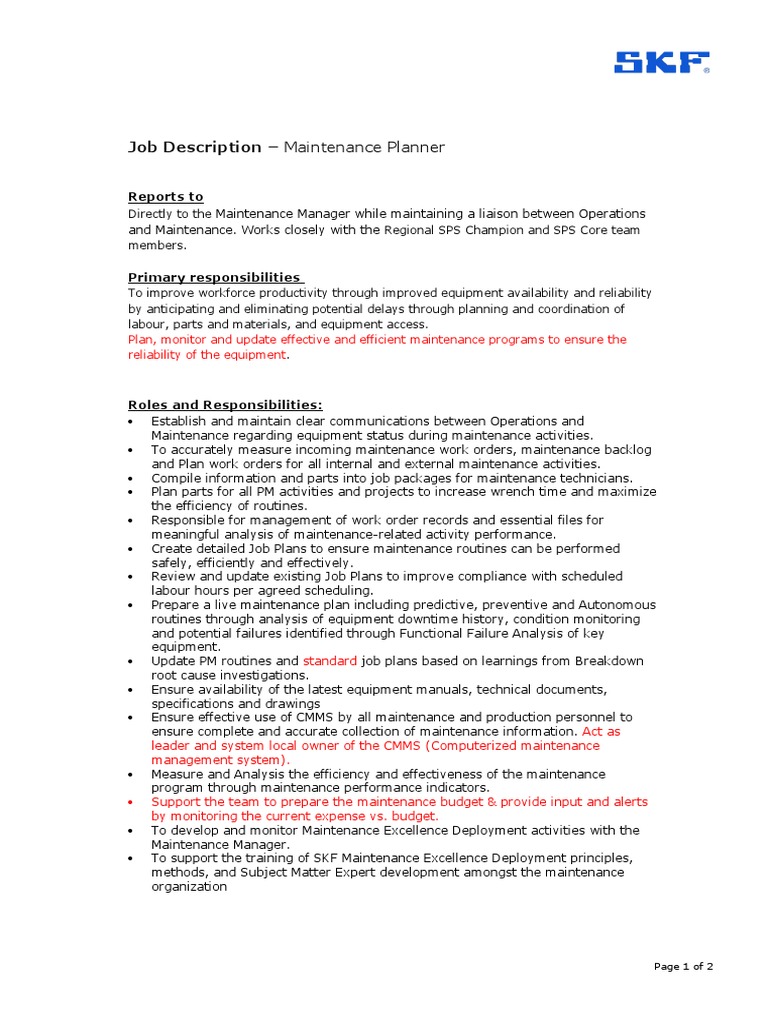 AIRCRAFT MAINTENANCE PLANNER JOB DESCRIPTION intelligence overview