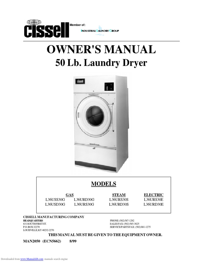 Owner'S Manual: 50 Lb. Laundry Dryer | PDF | Clothes Dryer | Engines