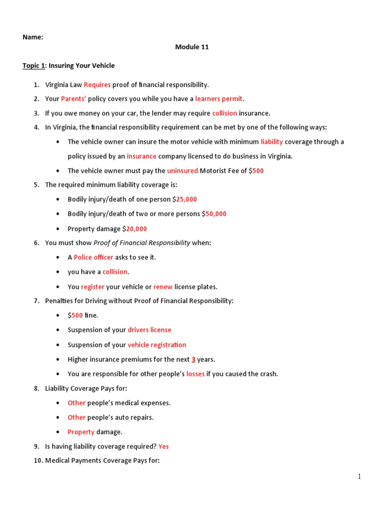 Virginia Financial Responsibility Laws | PDF | Vehicle Insurance ...