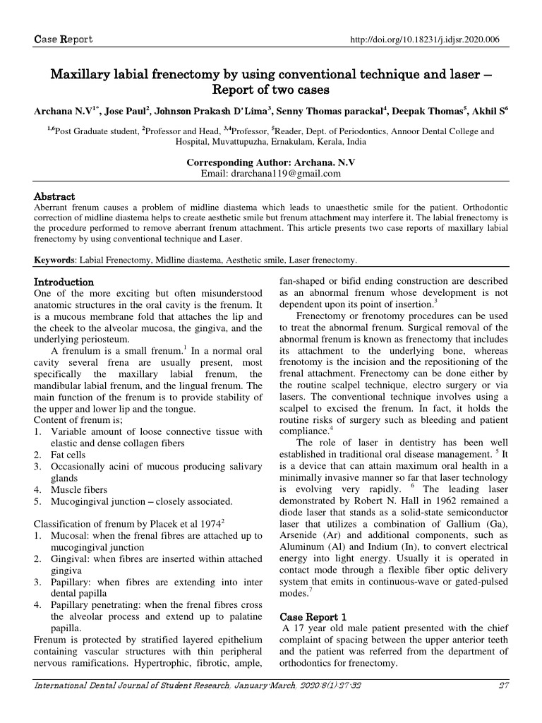 Maxillary Frenectomy: Laser vs. Conventional | PDF | Surgery | Laser