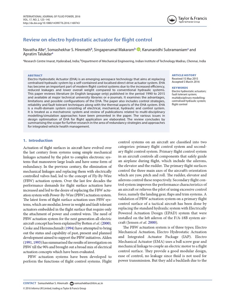 Review On Electro Hydrostatic Actuator F | PDF