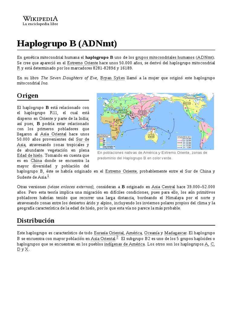 Haplogrupo B (ADNmt) PDF PDF Genealogía Antropologia Biologica