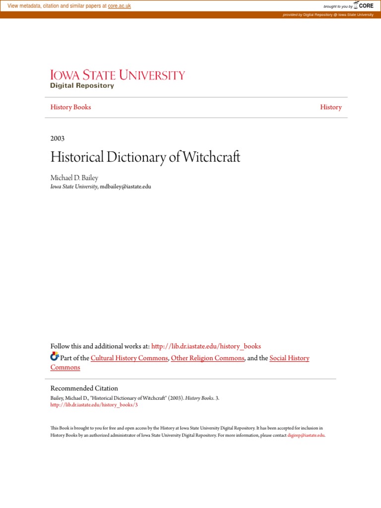 Historical Dictionary of Witchcraft History Books History PDF