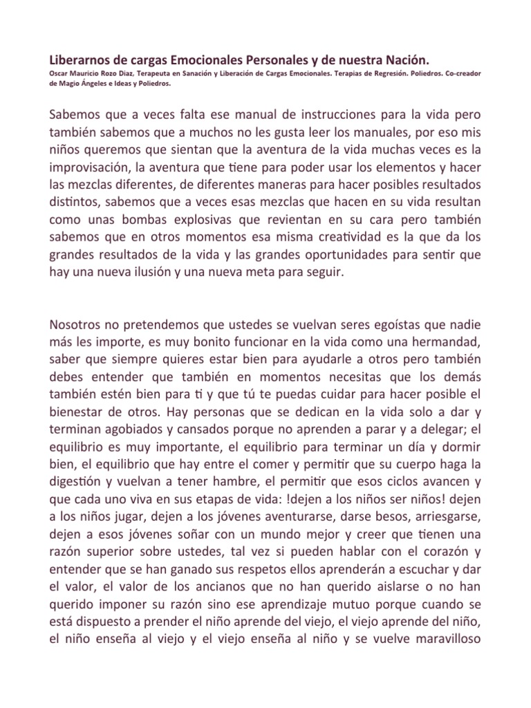 Liberar y Sanar Cargas Emocionales Individuales y Como Nacion PDF