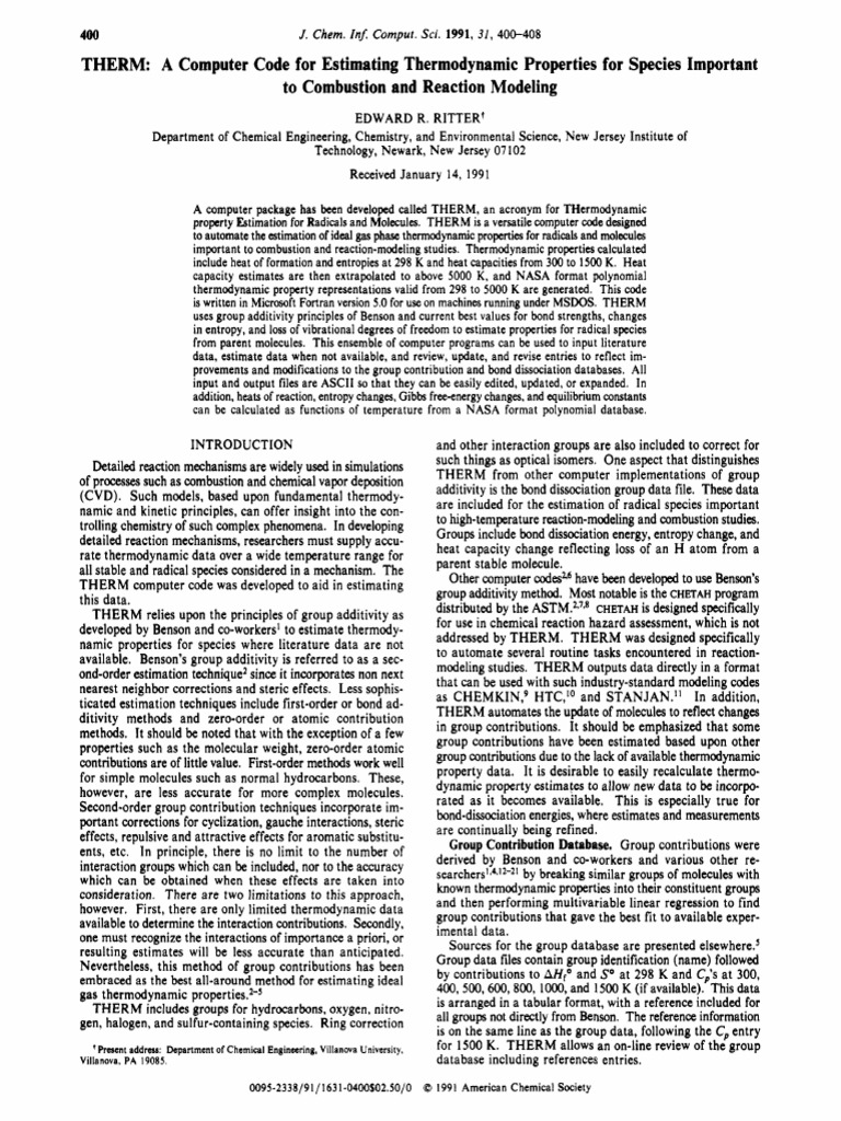 1991 Ritter Therm Program PDF | PDF | Chemical Reactions | Entropy