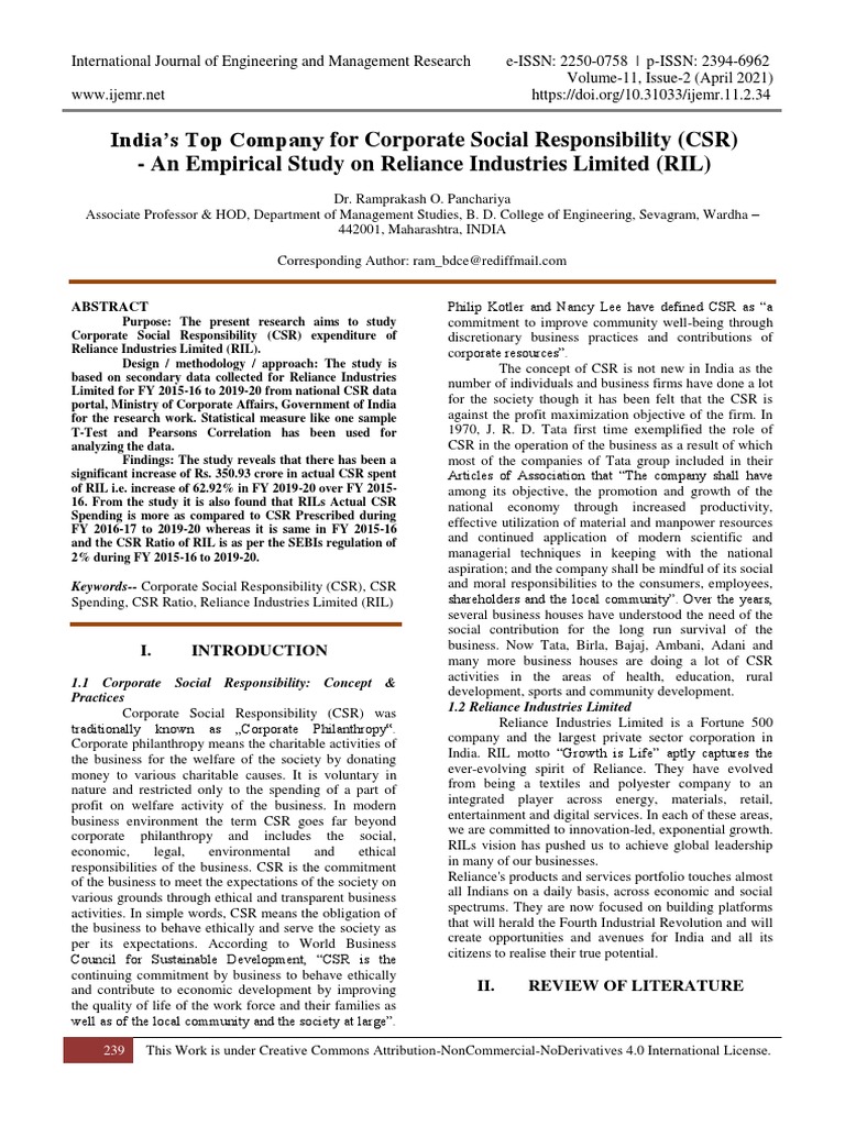 Case study reliance pdf corporate social responsibility p value