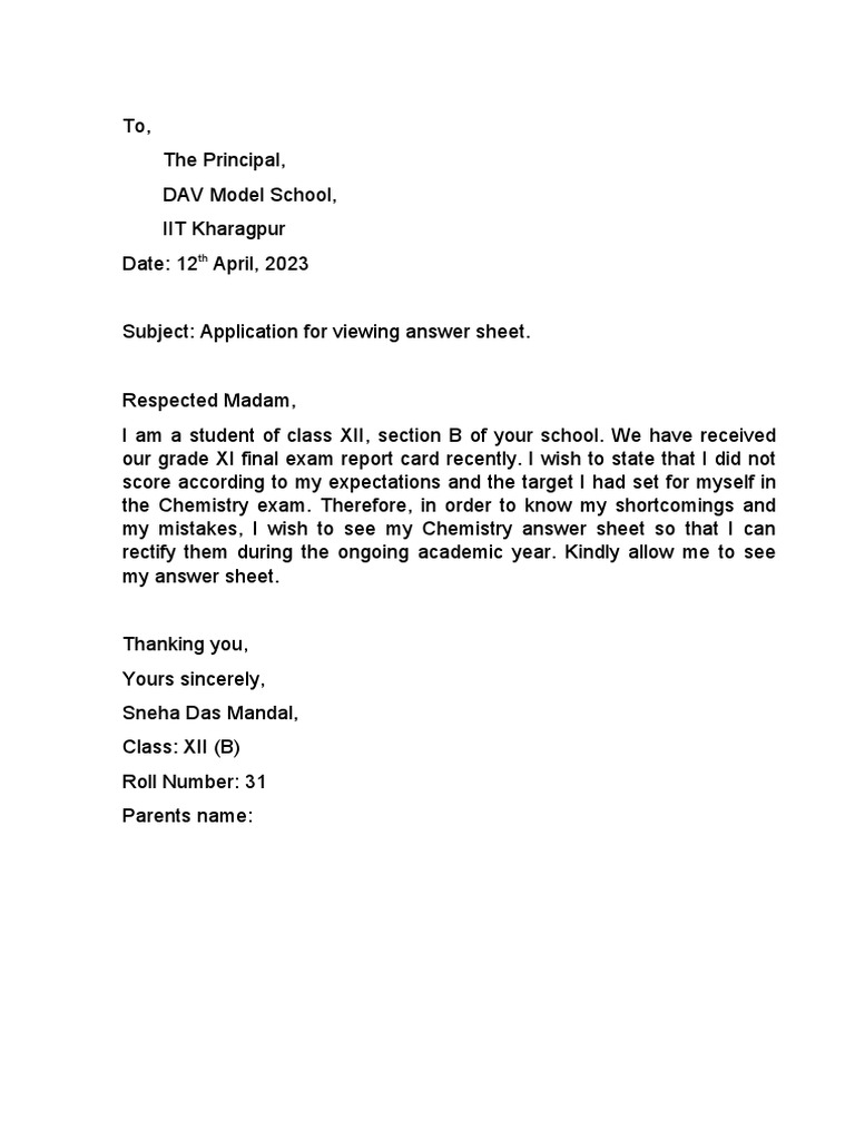 Application to View Answer Sheet | PDF