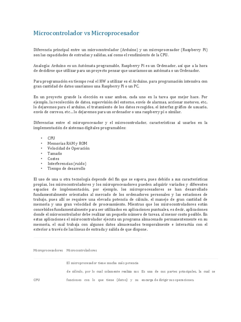 Microcontrolador vs Microprocesador PDF Microcontrolador