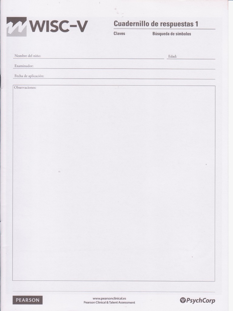 CUADERNILLO Respuestas 1 WISC V | PDF