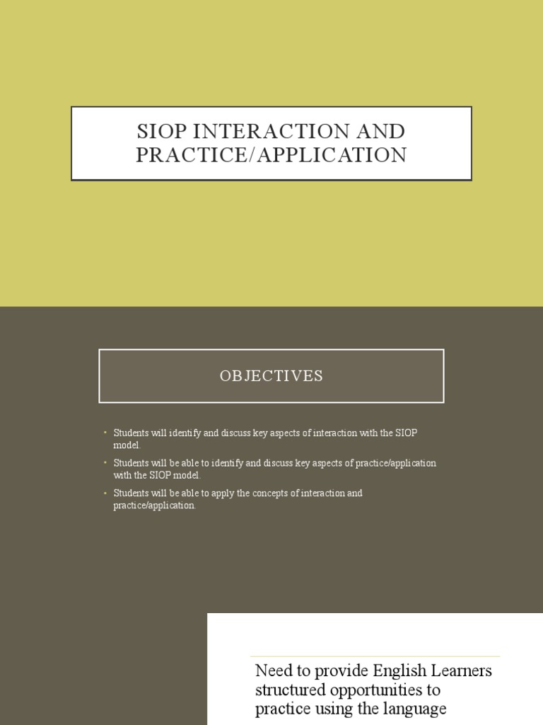 SIOP Model: Enhancing Student Interaction | PDF | Behavior Modification ...