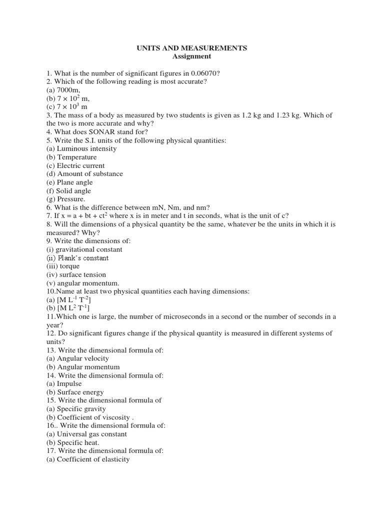 Units and Measurements Assignment | PDF | Velocity | Force